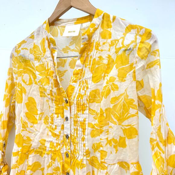 Anthropologie Maeve Yellow Cotton Blouse Floral Delicate Spring Size 4 Top - Picture 5 of 8